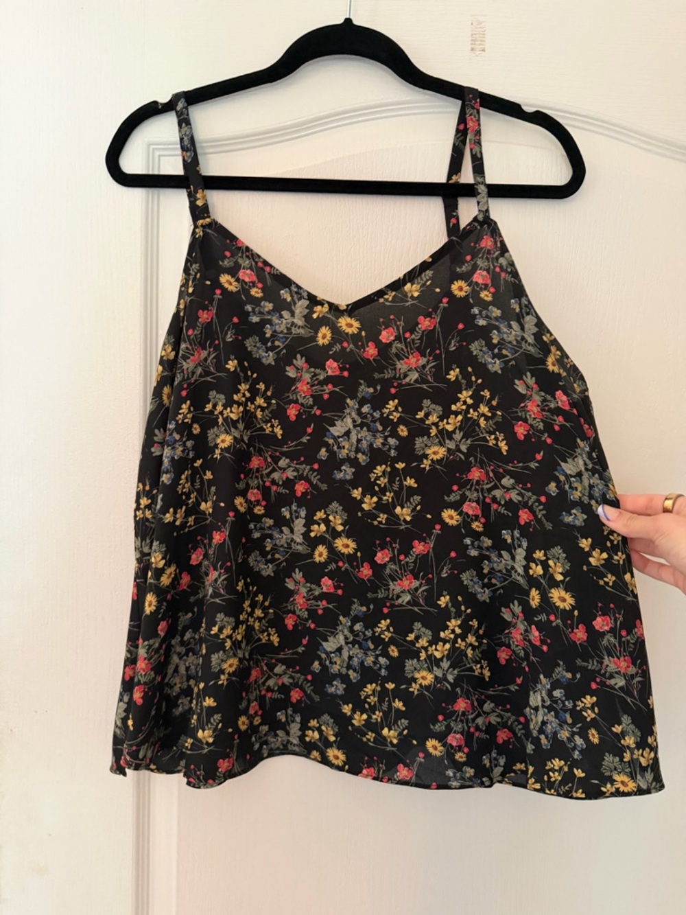 torrid Black Floral Spaghetti Strap Cami with Red and Yellow Blooms